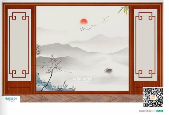廠價(jià)熱賣鑫順來DQ-04掃碼中式電視墻，掃二維碼看裝修風(fēng)格